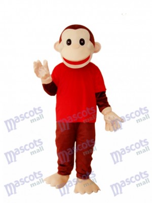 Glücklicher Affe im Rot Hemden Maskottchen erwachsenes Kostüm Tier