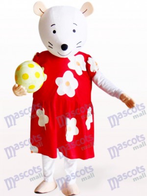 Süße Maus in rot und weiß geblümten Kleid Tier Maskottchen Kostüm
