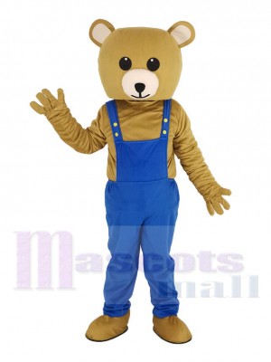 Braun Teddy Bär im Blau Overall Maskottchen Kostüm Tier