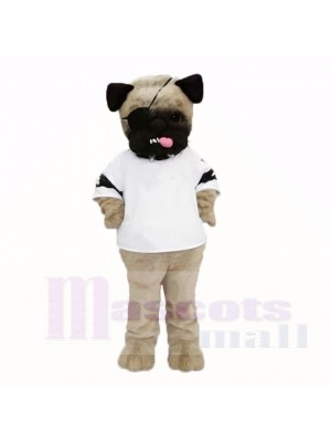 Hässlicher Mops-Hund mit weißem Hemd-Maskottchen kostümiert Karikatur