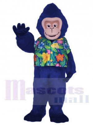 Blau Gorilla Affe im Blumen Hemd Maskottchen Kostüm