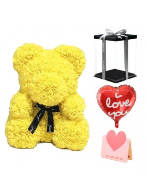 Gelbe Rose Teddybär Blumenbär Bestes Geschenk für Muttertag, Valentinstag, Jubiläum, Hochzeit und Geburtstag