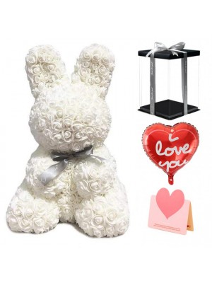 weiße Rose Kaninchen Blume Kaninchen Bestes Geschenk für Muttertag, Valentinstag, Jubiläum, Hochzeit und Geburtstag