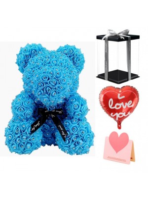 Diamant Hellblau Rose Teddybär Blumenbär Bestes Geschenk für Muttertag, Valentinstag, Jubiläum, Hochzeit und Geburtstag
