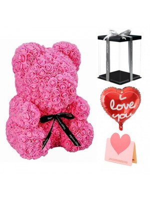 Diamant Pinke Rose Teddybär Blumenbär Bestes Geschenk für Muttertag, Valentinstag, Jubiläum, Hochzeit und Geburtstag