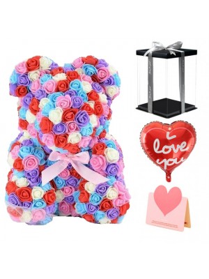 Neuer Stil Rose Teddybär Blumenbär Mehrfarbig #1 Bestes Geschenk für Muttertag, Valentinstag, Jubiläum, Hochzeit und Geburtstag