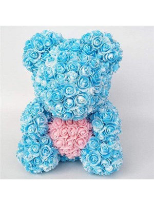 Neuer Stil Blaue Rose Teddybär Blumenbär mit Rosa Herz Beat-Geschenk für Muttertag, Valentinstag, Jubiläum, Hochzeit und Geburtstag