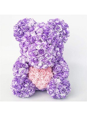 Neuer Stil Lila Rose Teddybär Blumenbär mit Rosa Herz Bestes Geschenk für Muttertag, Valentinstag, Jubiläum, Hochzeit und Geburtstag