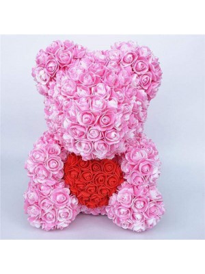 Neuer Stil Pinke Rose Teddybär Blumenbär mit Rotes Herz Bestes Geschenk für Muttertag, Valentinstag, Jubiläum, Hochzeit und Geburtstag