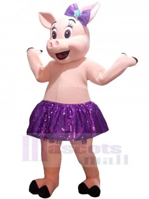 Schwein im lila Tutu Maskottchen-Kostüm Tier