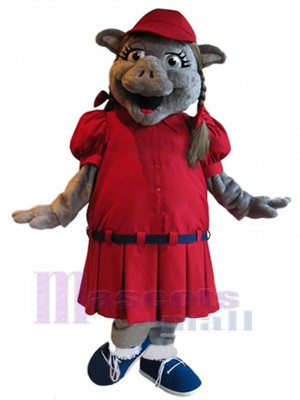 Schwein im roten Kleid Maskottchen-Kostüm Tier