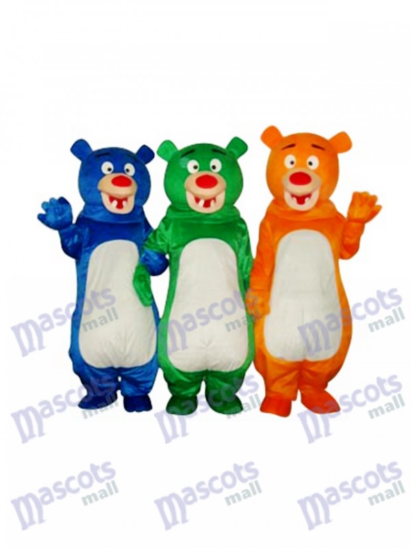 Maskottchen-Kostüm-Tier (blaues u. Grünes u. Orange Bärn-Familie (drei Bären)