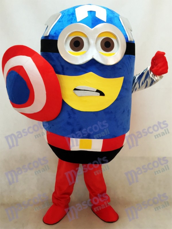 Despicable Me Minions Captain America Maskottchen Kostüm mit Cape und Shield Fancy Dress Outfit Cartoon