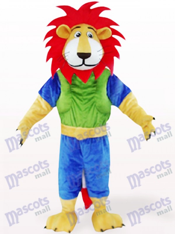 Grüner und blauer Löwe mit rotem Haar Tiermaskottchen Kostüm