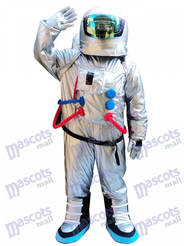 Silberner Astronauten Raumanzug mit Rucksack Maskottchen Kostüm